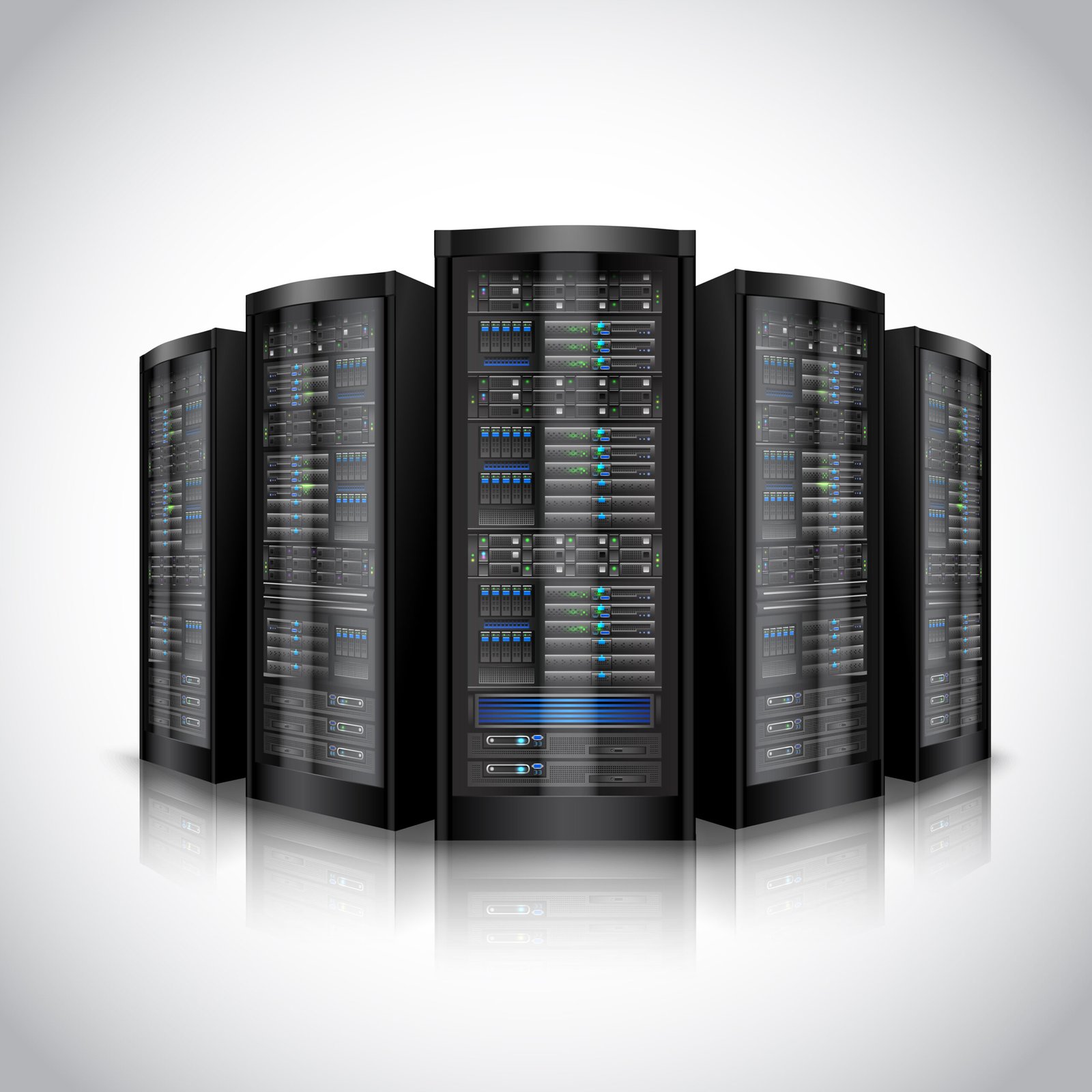 5 server banks grouped together