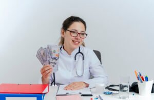 new grad nurse holding wads of cash